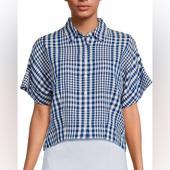 Theory Tops - NEW NWT Theory Dillon Plaid Cropped Plaid Checkered Button Down Shirt Top Petite